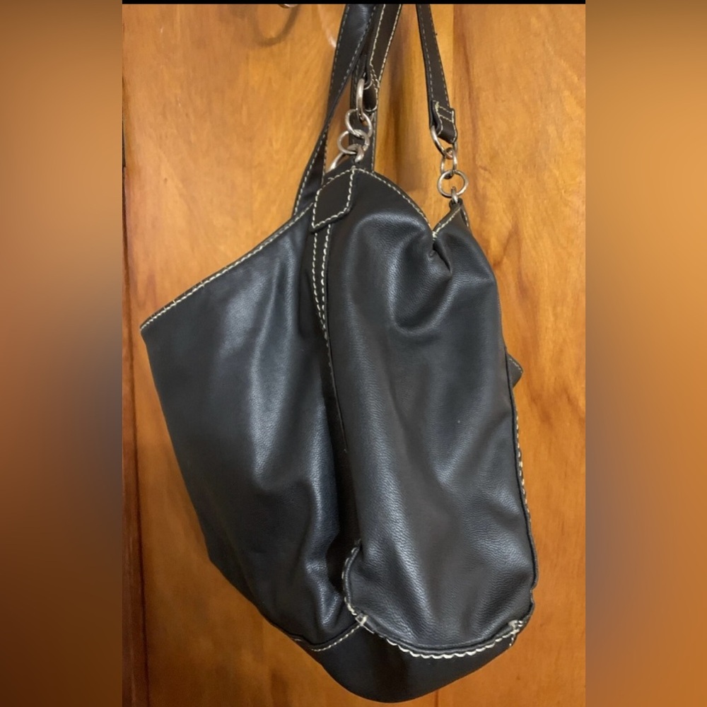 Avon Black Purse Bag PVC with PU Durable Material Pockets Gold Look Accents - Picture 2 of 10